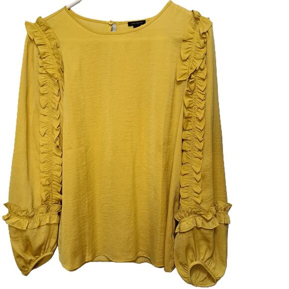 Ann Taylor Women's Yellow Ruffle Long Sleeve Blouse Top w/Keyhole Back Size XS - Picture 1 of 7
